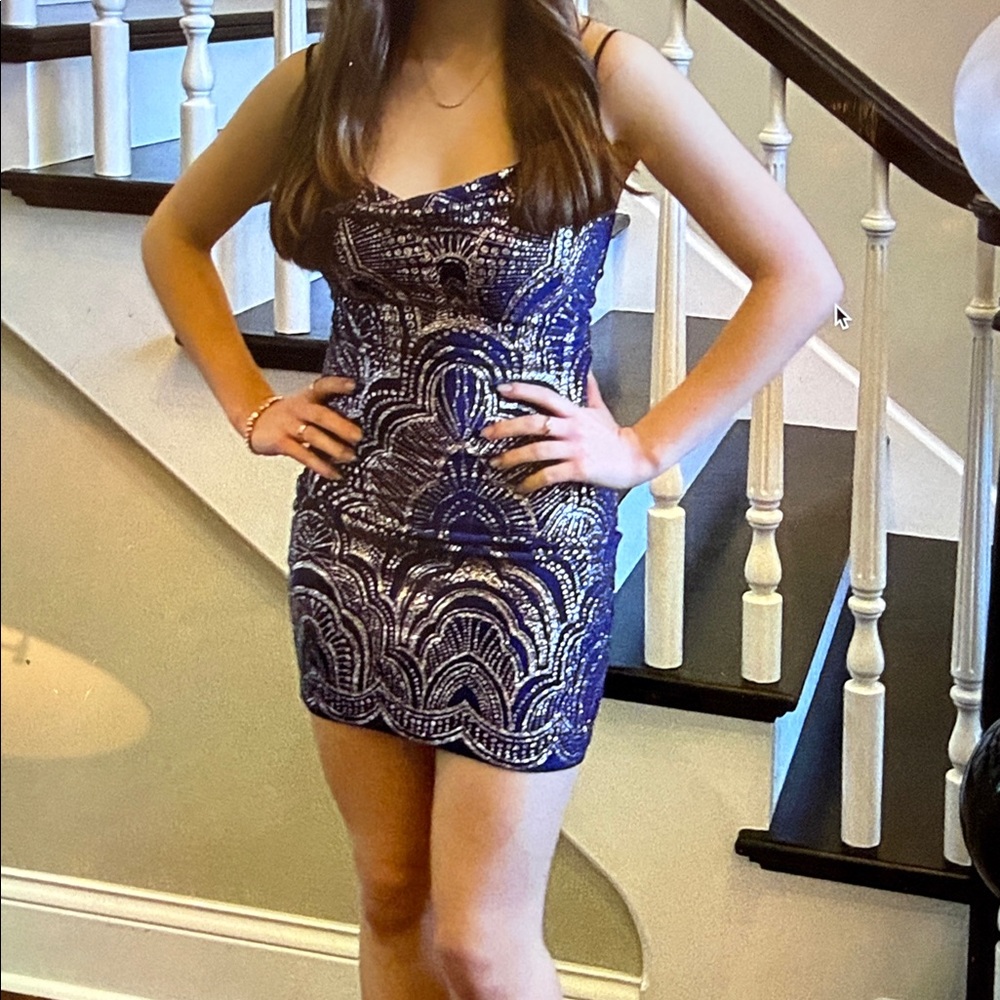 Elegant Navy and Copper Gold Sparkle Women's Dress Homecoming dance club